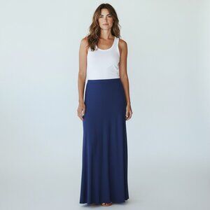Blue Linen Rayon Maxi Skirt Elastic Waist Flowy Summer Size S